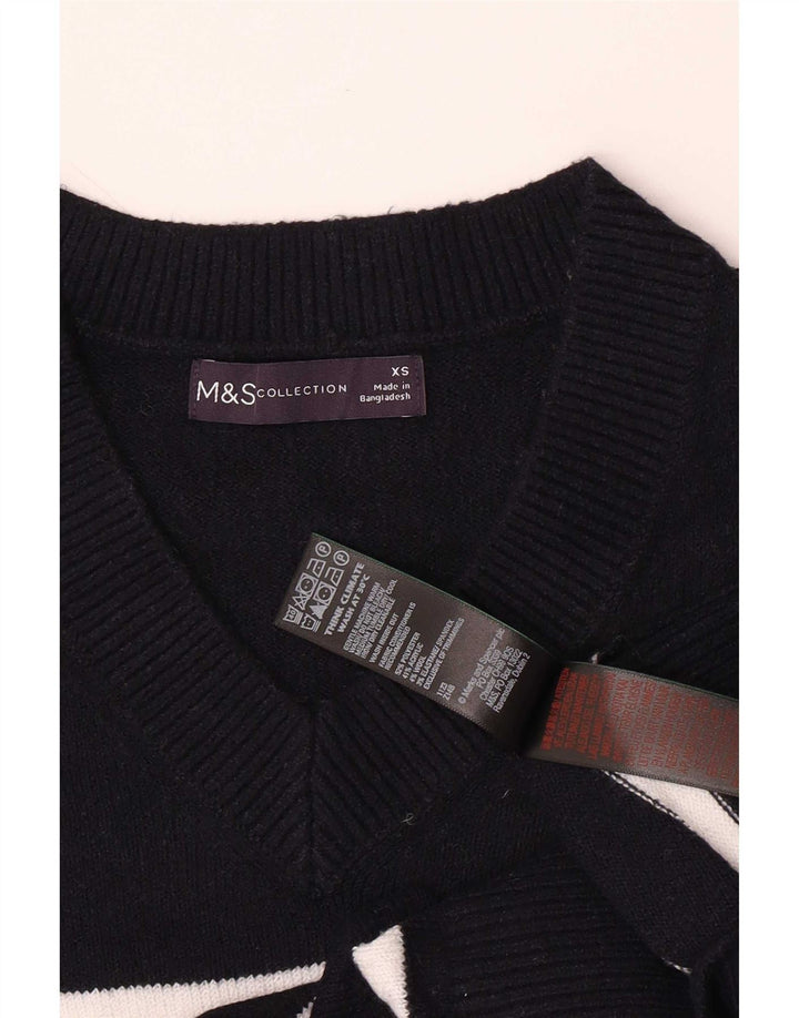 Marks & Spencer Jersey con cuello en V para hombre XS Poliéster a rayas azul marino