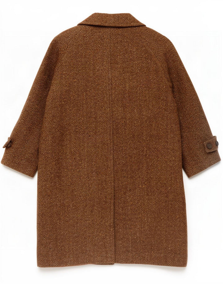Abrigo vintage de 4 botones para mujer UK 46 Lana de espiga marrón grande