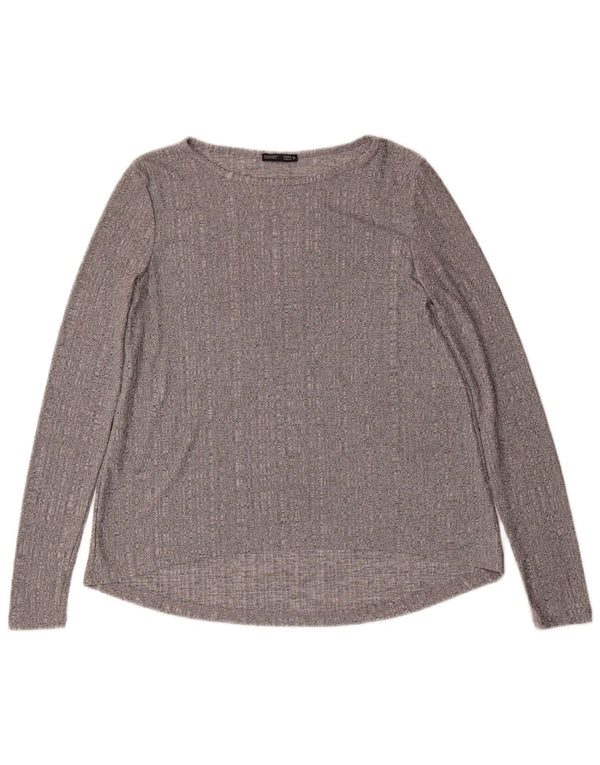 Zara Mujer Top Manga Larga UK 40 Pequeño Gris Moteado