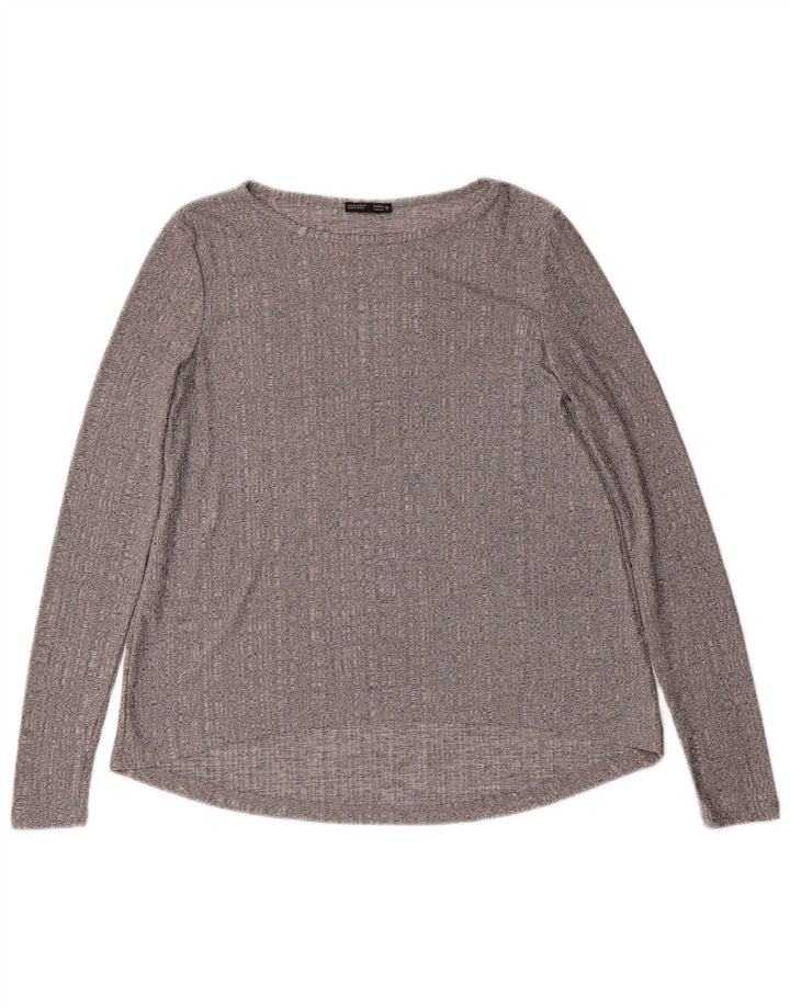 Zara Mujer Top Manga Larga UK 40 Pequeño Gris Moteado