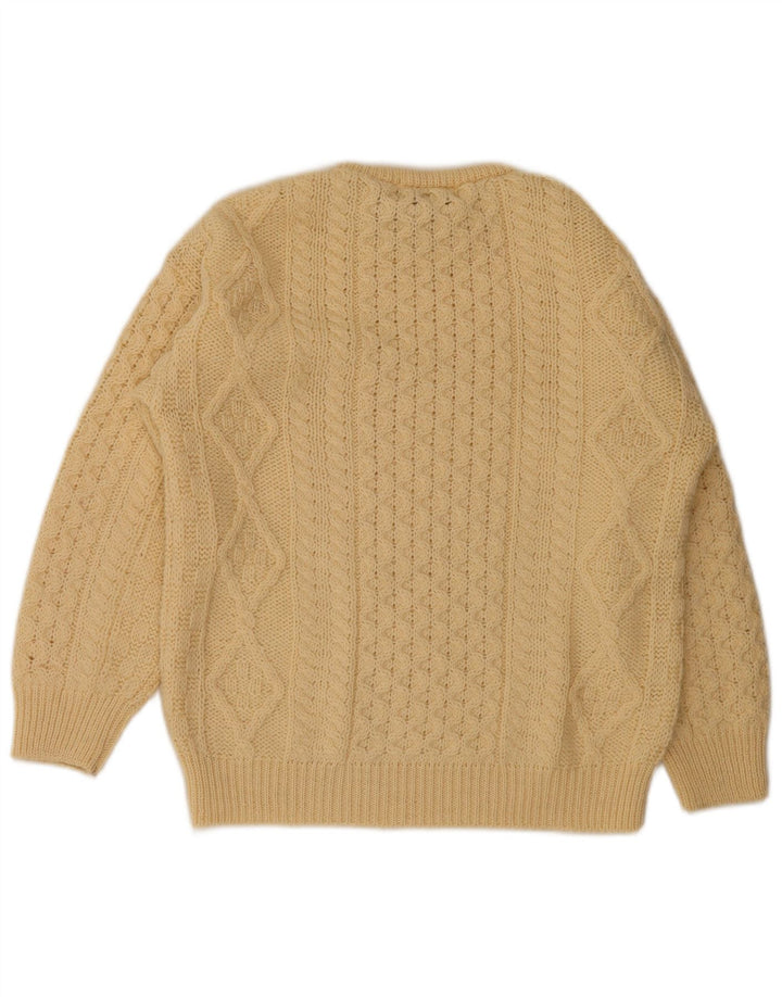 arancrafts Jersey de cuello redondo para hombre de lana beige medio