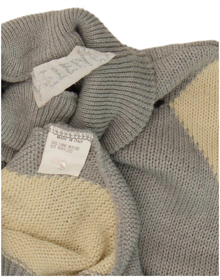 VELENO Jersey de cuello alto para hombre, suéter grande gris Argyle/lana de diamante