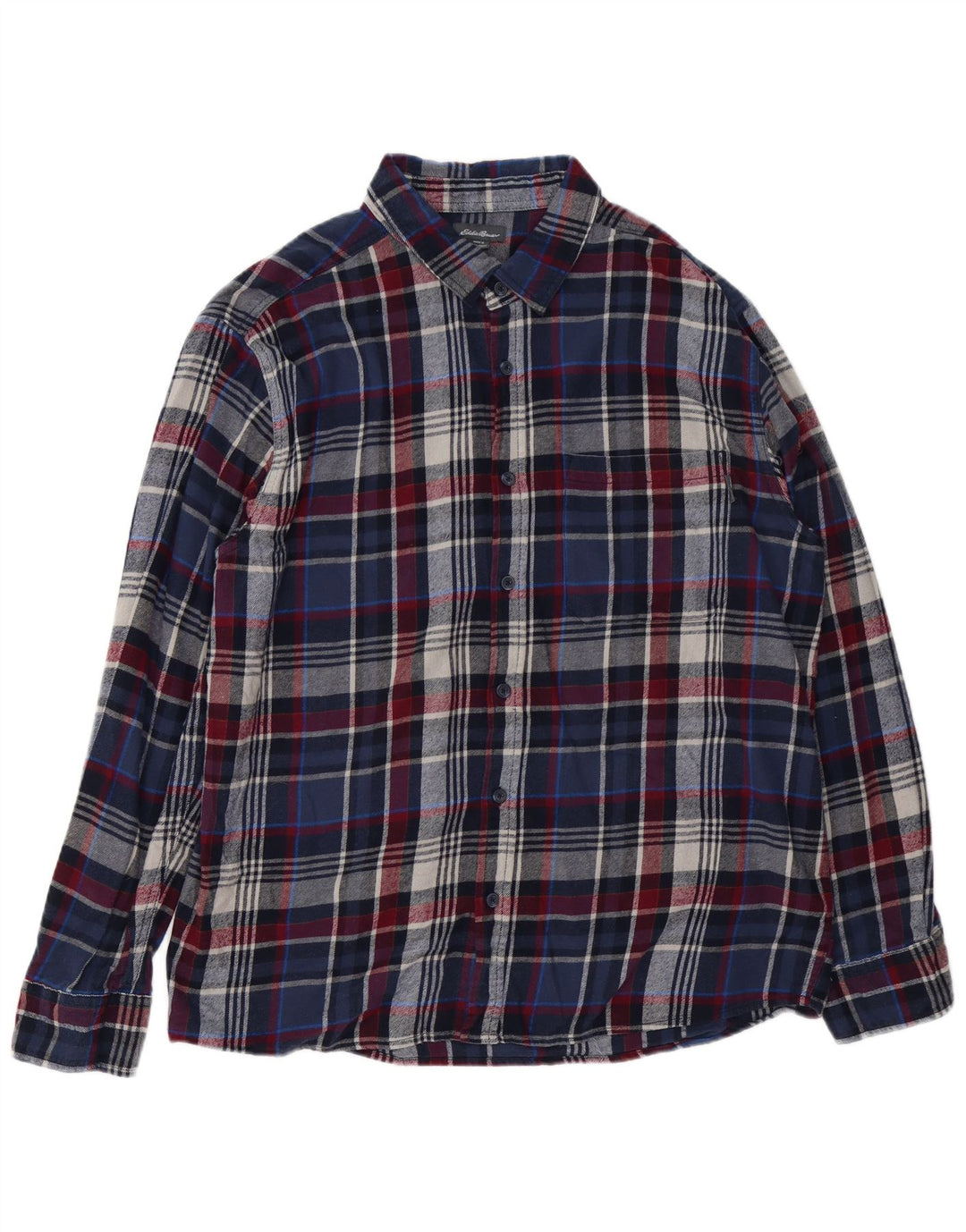 EDDIE BAUER Camisa de franela para hombre 2XL Algodón a cuadros azul marino