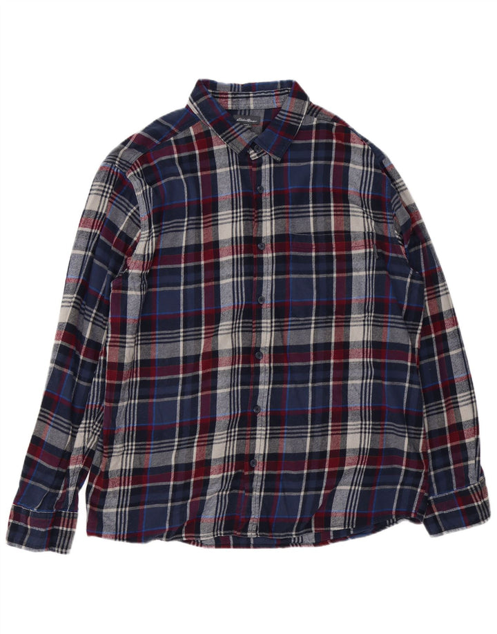 EDDIE BAUER Camisa de franela para hombre 2XL Algodón a cuadros azul marino