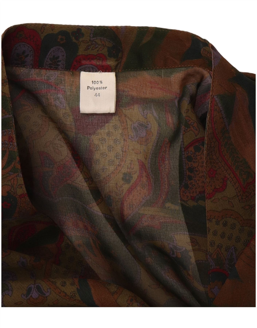 Vintage mujer crop camisa blusa IT 44 Medio Caqui Paisley Poliéster