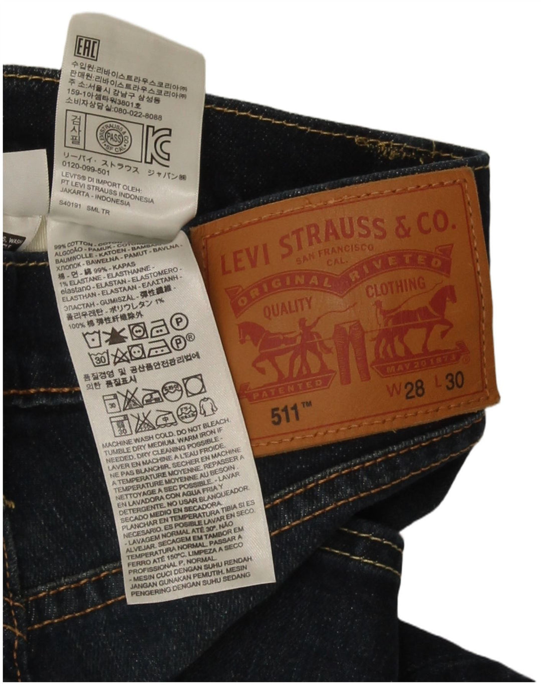 Levi's Hombre 511 Slim Jeans W28 L30 Algodón Azul Marino