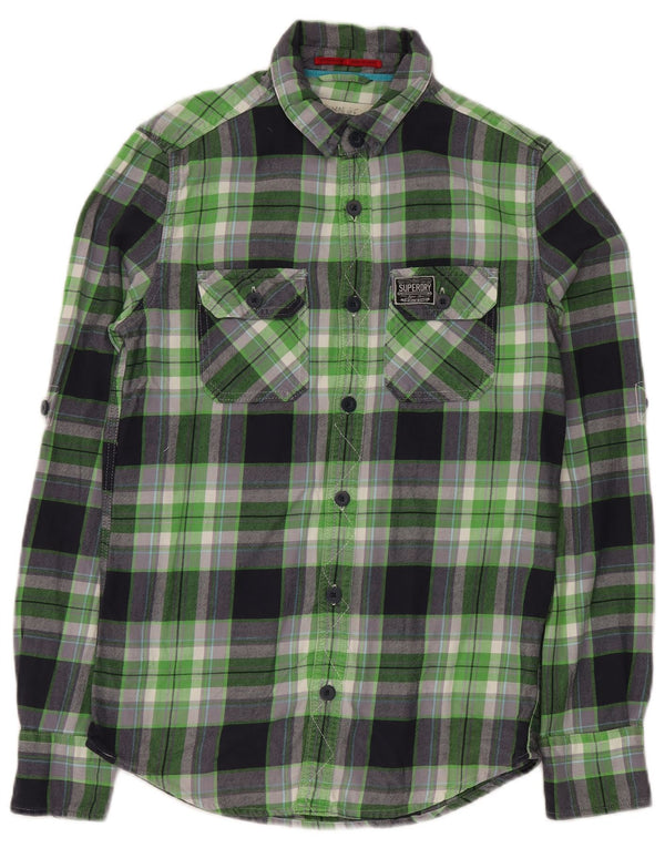 SUPERDRY Hombre Camisa De Franela De Algodón A Cuadros Verde Pequeño