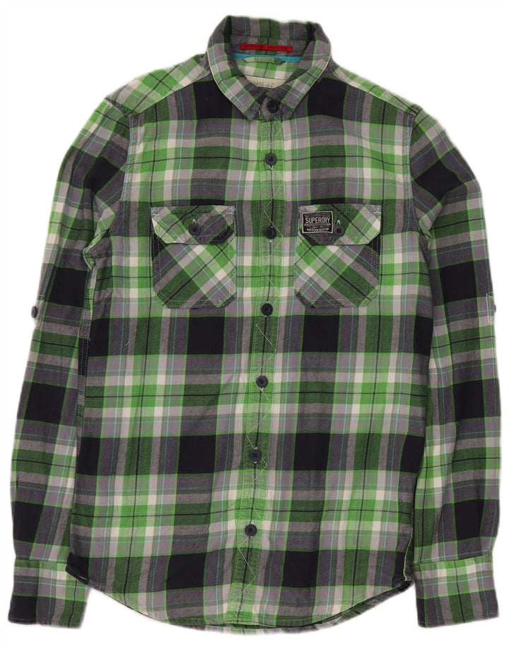 SUPERDRY Hombre Camisa De Franela De Algodón A Cuadros Verde Pequeño