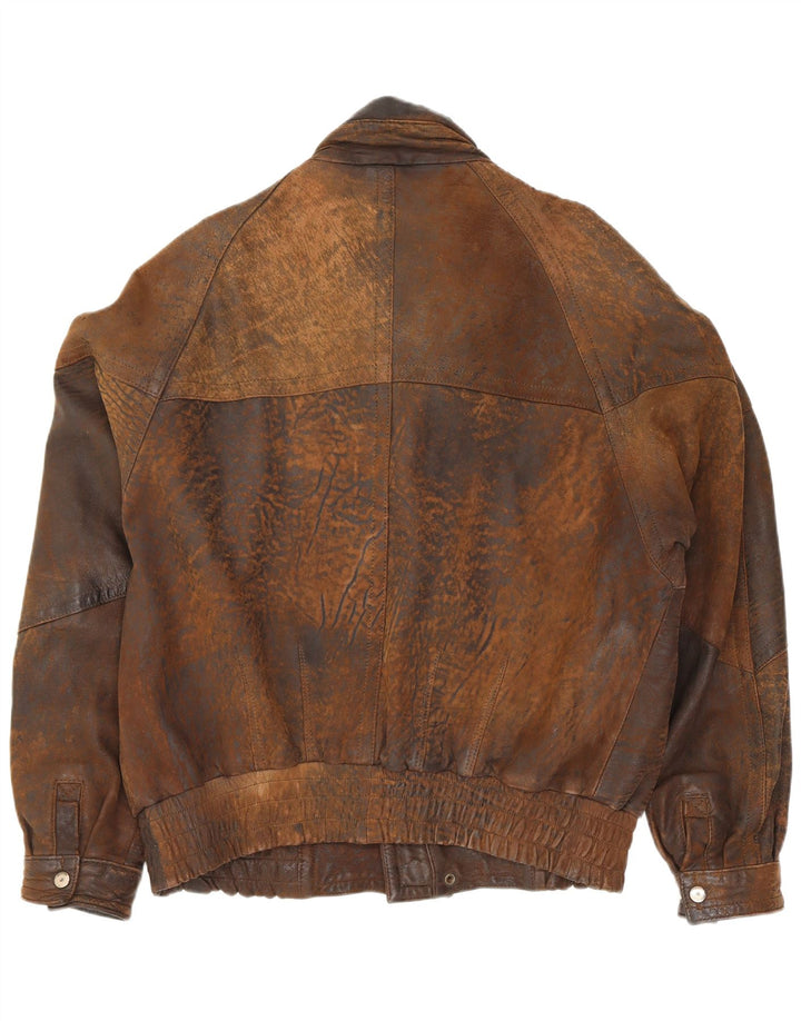 Gina Bacconi Chaqueta Bomber de Cuero para Hombre UK 36 Small Brown Patchwork Retro