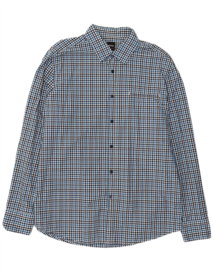 Camisa Hugo Boss Hombre Regular Fit XL Algodón Vichy Azul