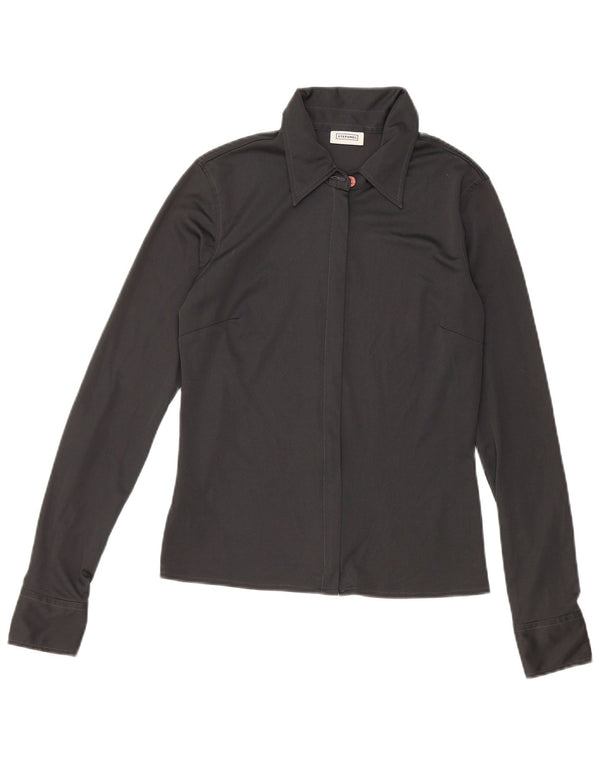 STEFANEL Blusa camisera para mujer UK 40 Small Poliéster negro