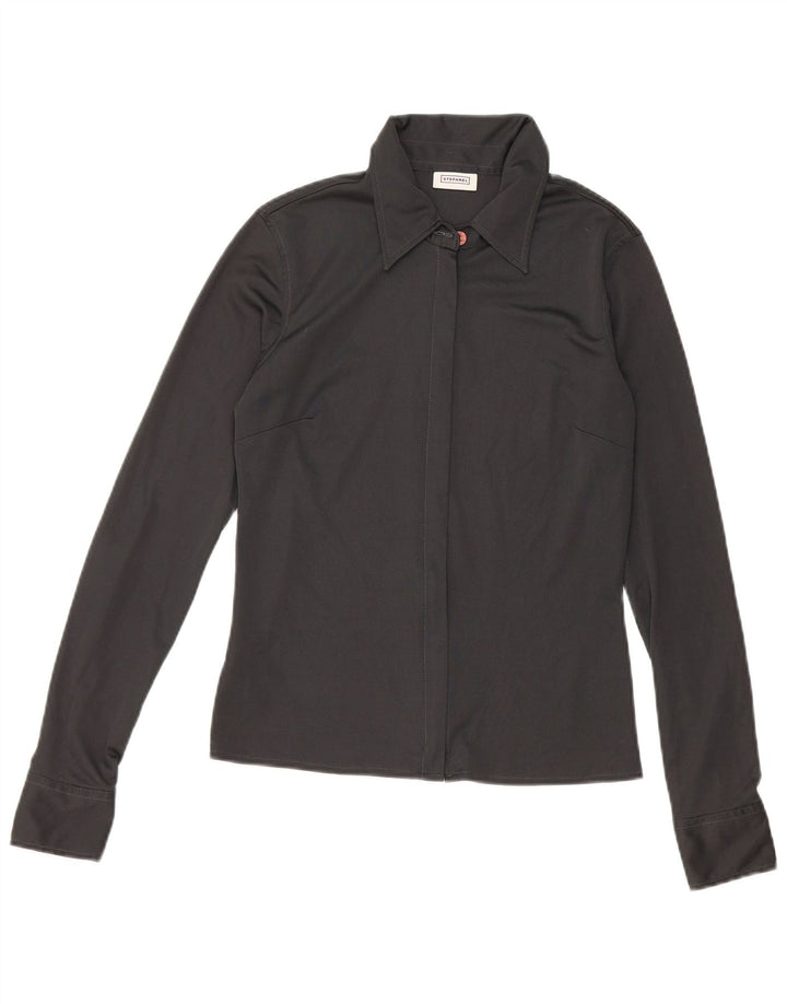 STEFANEL Blusa camisera para mujer UK 40 Small Poliéster negro