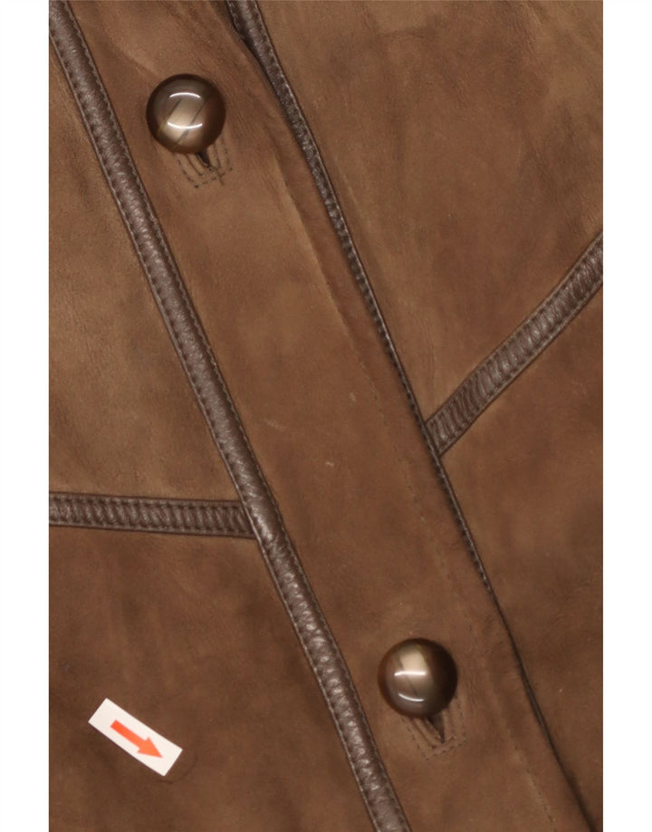 Vintage mujer shearling abrigo Reino Unido 16 cuero marrón grande