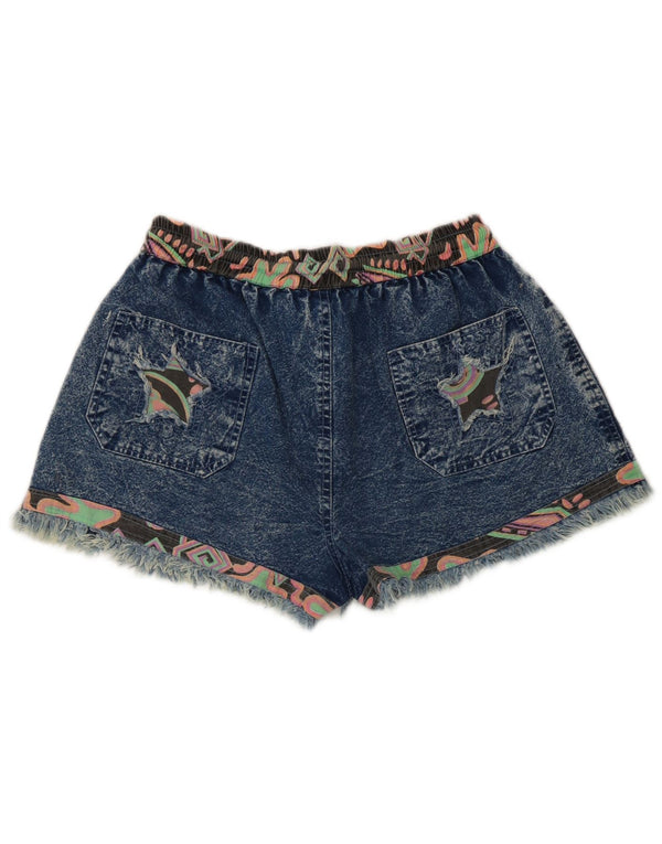 Vintage mujer denim pantalones cortos medio W28 azul patchwork