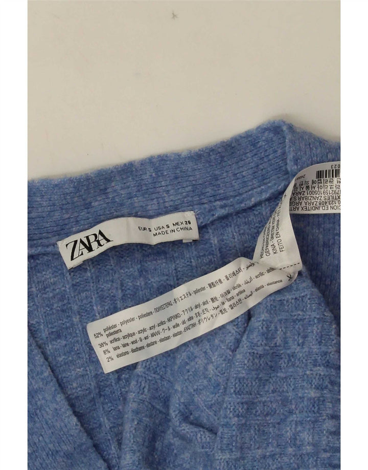 Zara Mujer Suéter Cárdigan Extragrande UK 10 Small Poliéster Azul