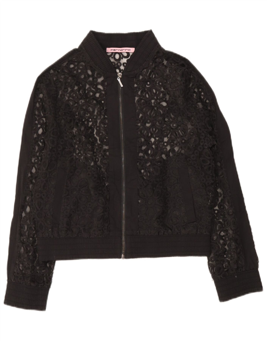 Fornarina Chaqueta Bomber de Encaje para Mujer UK 42 Mediana Negro Floral
