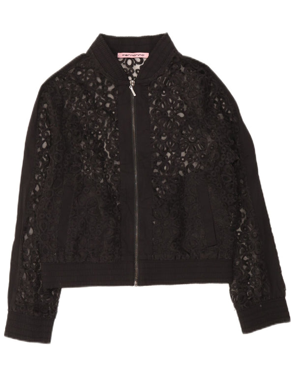 Fornarina Chaqueta Bomber de Encaje para Mujer UK 42 Mediana Negro Floral
