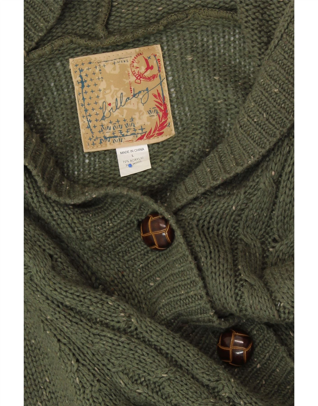 BILLABONG Suéter tipo cárdigan largo para mujer UK 40 Grande con moteados verdes