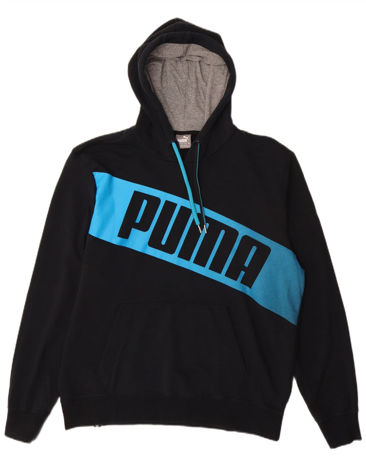 PUMA Jersey con capucha gráfica para hombre, talla grande, algodón negro con bloques de color