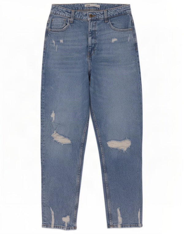Zara Jeans Cónicos Desgastados para Mujer EU 40 Medium W30 L29 Azul