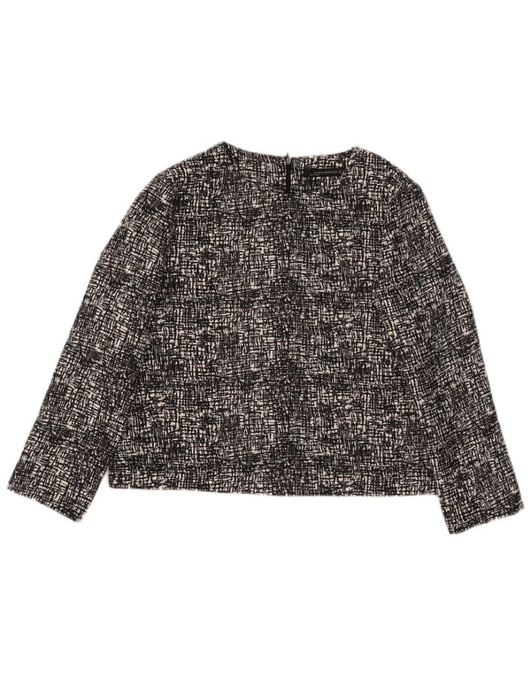 Zara Blusa corta de manga 3/4 para mujer UK 44 Poliéster moteado negro mediano