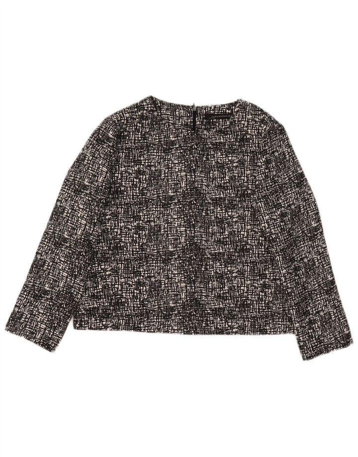 Zara Blusa corta de manga 3/4 para mujer UK 44 Poliéster moteado negro mediano