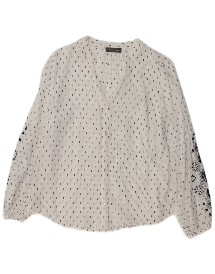 MINT VELVET Blusa camisera gráfica para mujer UK 40 Grande Algodón floral blanco