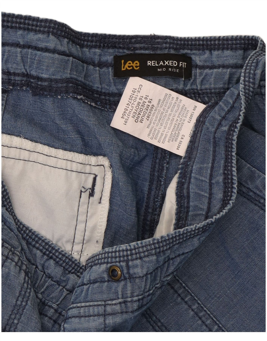 Bermudas Lee de talle medio y ajuste relajado para mujer UK 40 2XL W38 Algodón azul