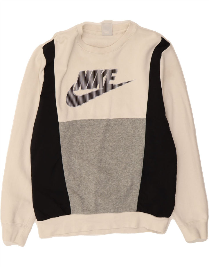 NIKE Sudadera con estampado gráfico tipo jersey de algodón blanco color block para hombre