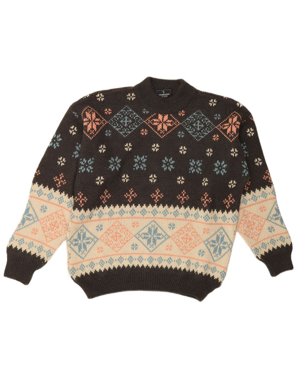 Trussardi Jeans Jersey Hombre con Cuello Alto XL Negro Fair Isle
