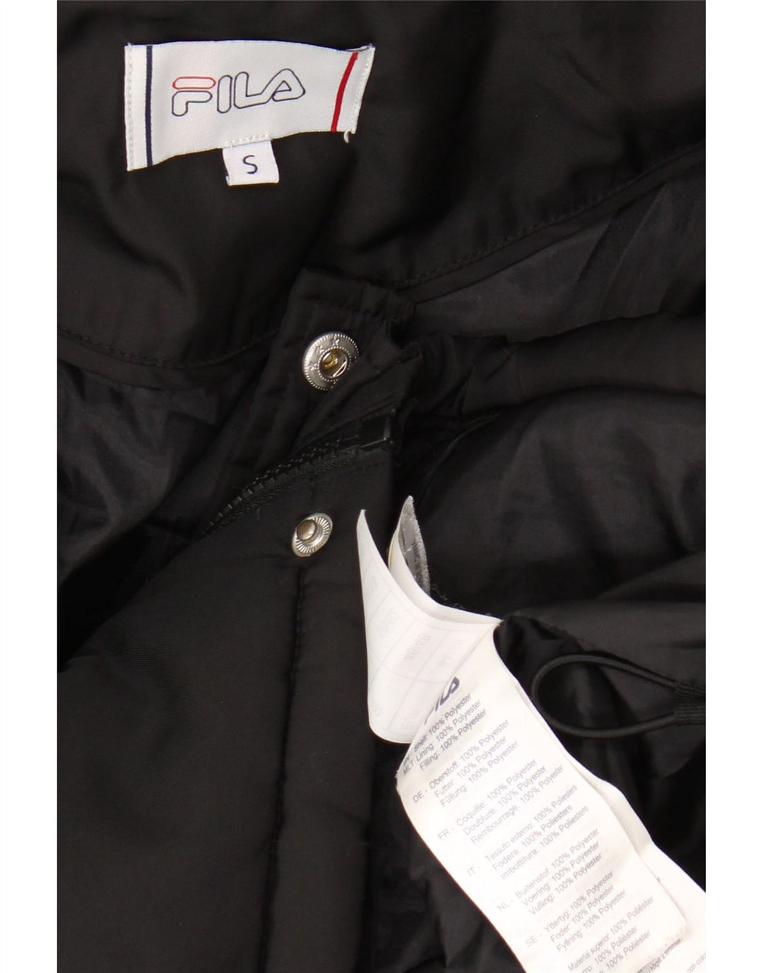 FILA Chaqueta acolchada con capucha para hombre UK 36 Small Black Colourblock Poliéster