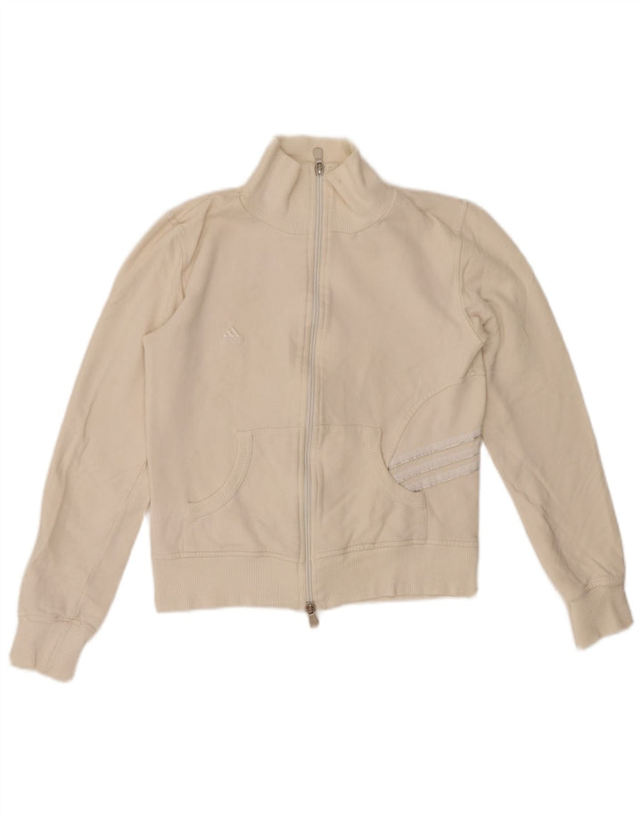 ADIDAS Mujer Crop Chándal Top Chaqueta Reino Unido 10 Pequeño Algodón Blanco