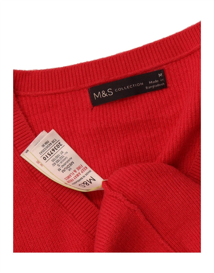 MARKS & SPENCER Womens V-Neck Jumper Sweater UK 14 Medium Pink Viscose Vintage Marks & Spencer and Second-Hand Marks & Spencer from Messina Hembry 