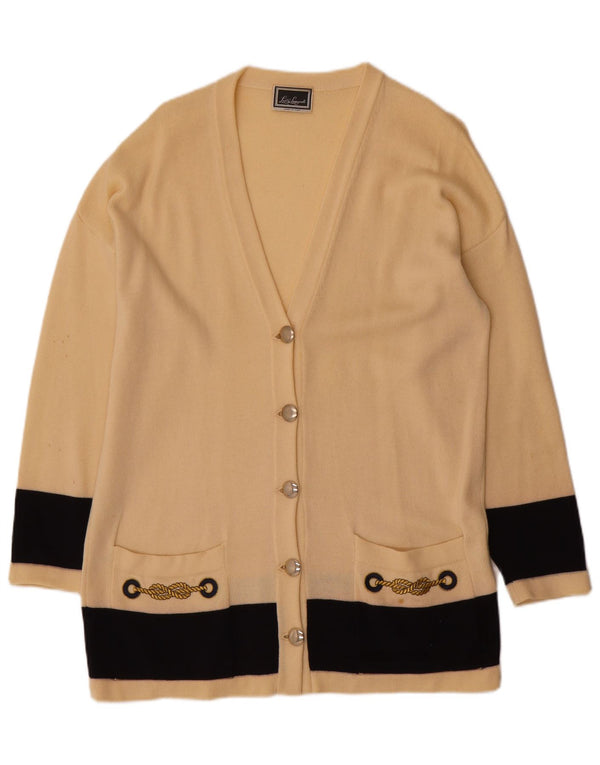 Luisa Spagnoli Suéter tipo cárdigan para mujer UK 40 XL Beige Colorblock