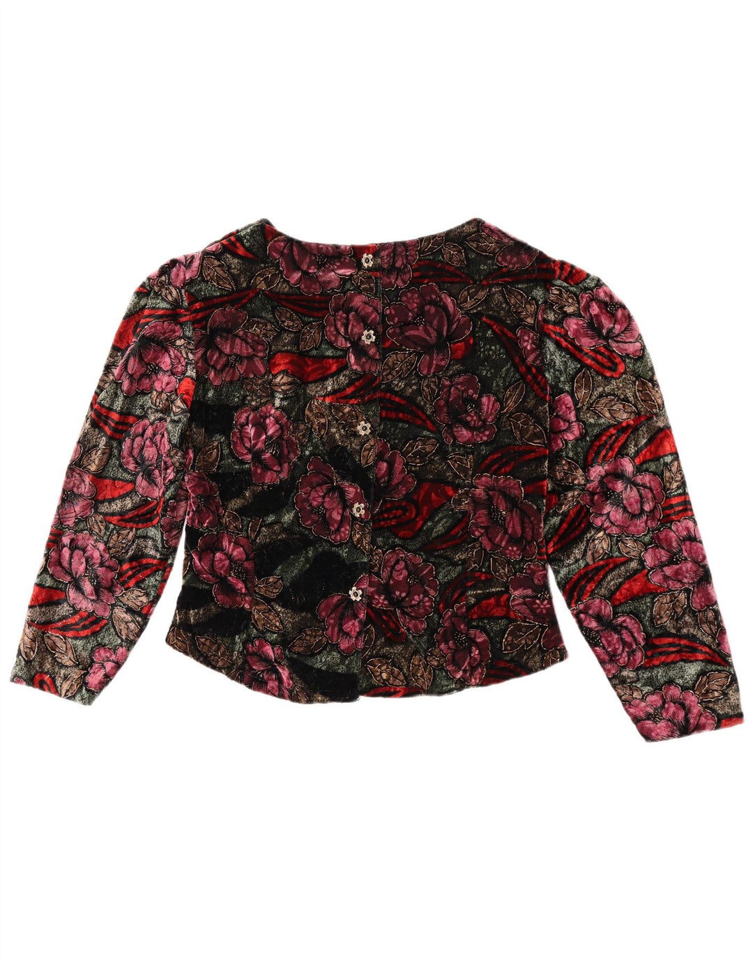 Vintage mujer manga larga blusa Top Reino Unido 14 medio multicolor floral