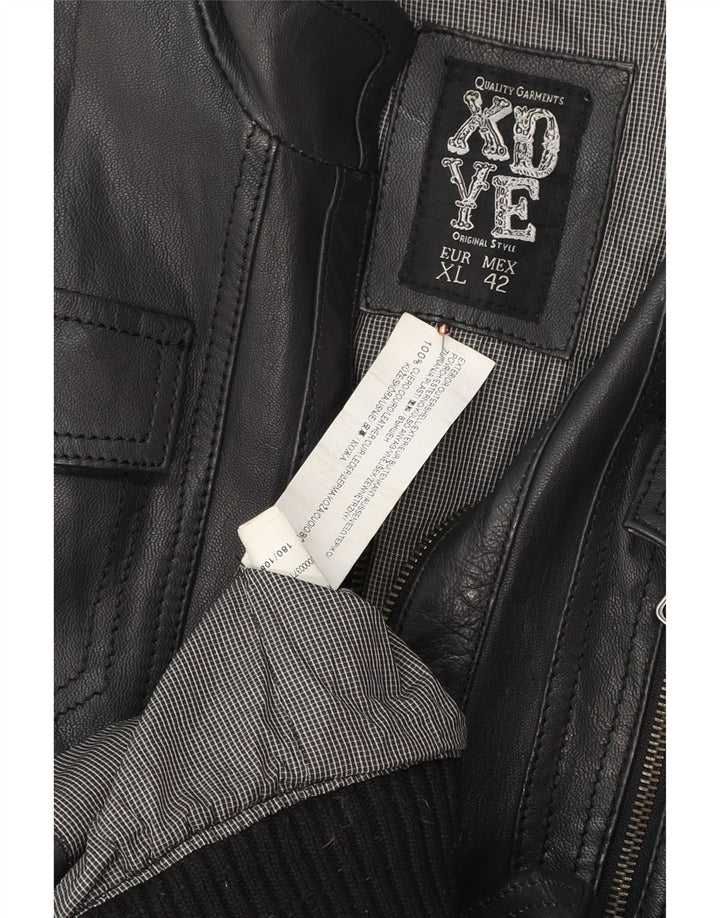 XDYE Chaqueta Bomber de Cuero para Hombre UK 42 XL Cuero Negro