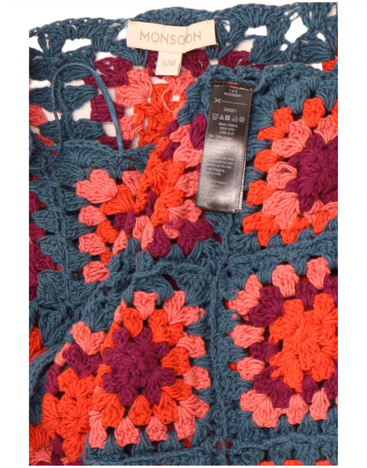 MONSOON Suéter tipo jersey con cuello barco de crochet para mujer UK 10 Small Blue Check