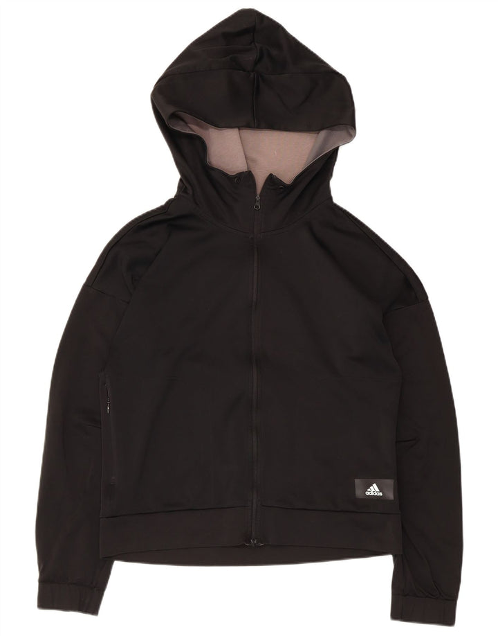 Adidas - Chaqueta con capucha para mujer, talla 8/10, poliéster negro pequeño