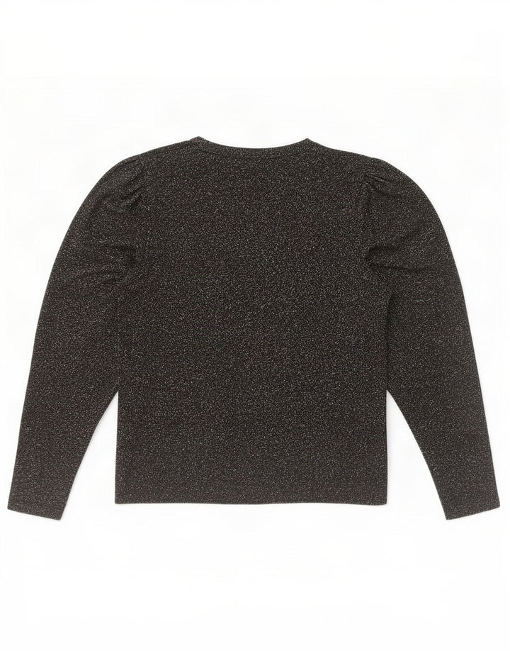 Zara Mujer Top Manga Larga UK 42 Mediano Negro