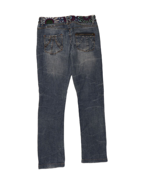 Desigual Womens Low Waist Slim Jeans W28 L29 Blue Floral