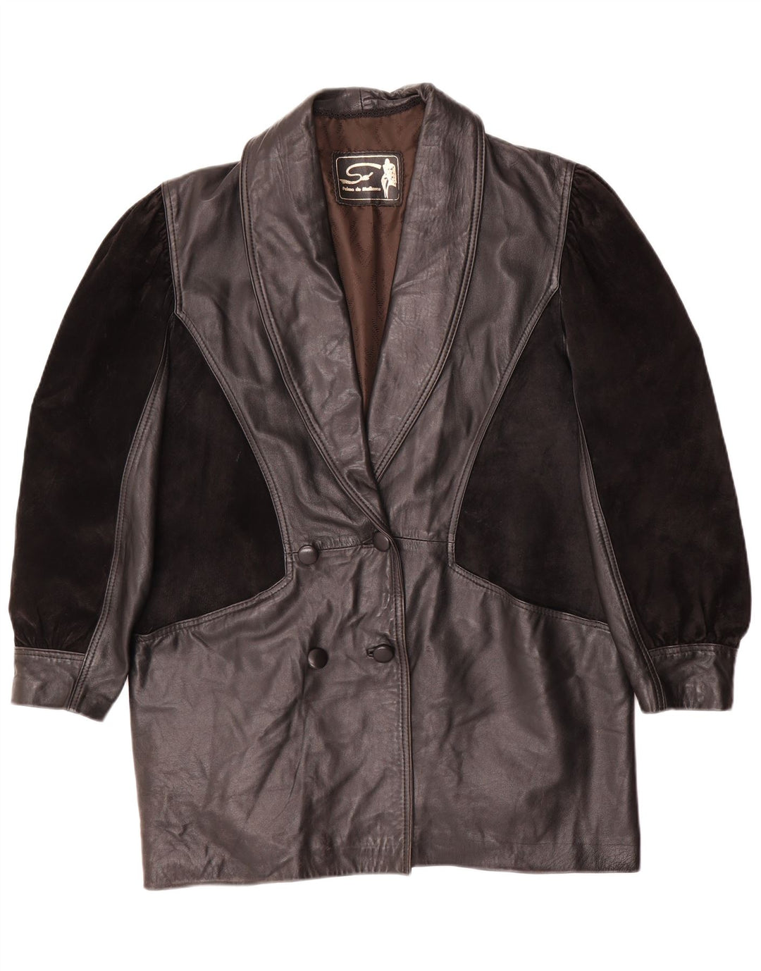 Vintage mujer abrigo de cuero de gran tamaño Reino Unido 14 cuero negro medio