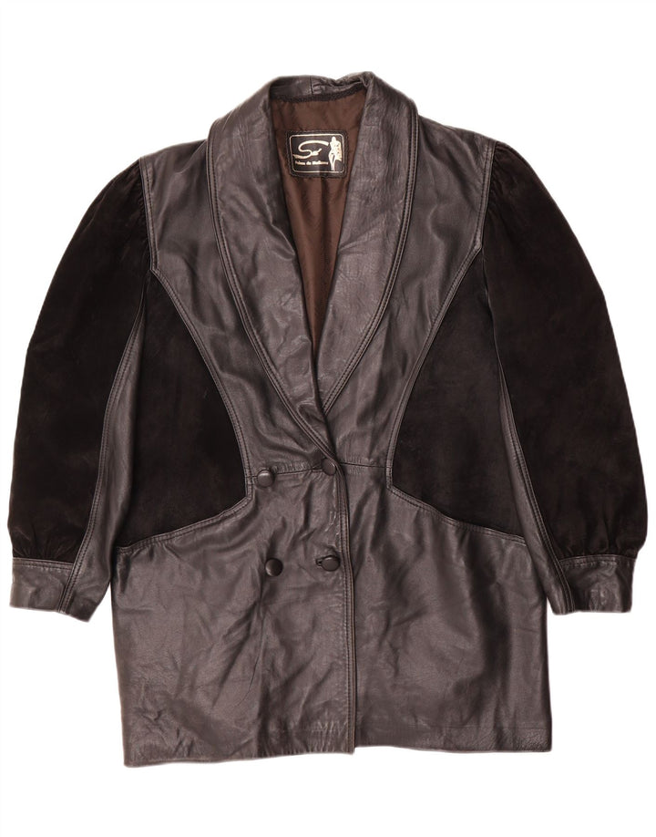 Vintage mujer abrigo de cuero de gran tamaño Reino Unido 14 cuero negro medio