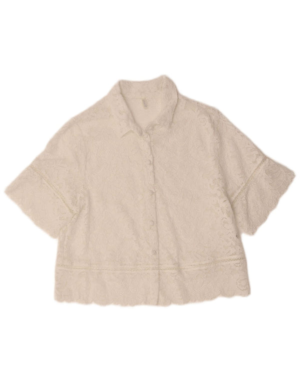 Intimissimi Blusa corta de manga corta para mujer UK 40 Medium White Floral