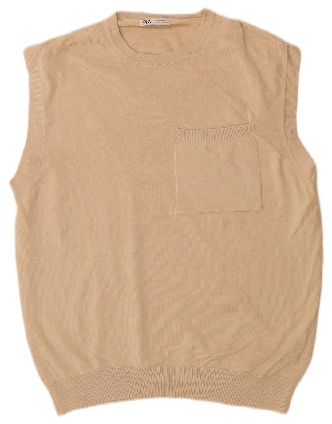 Zara Hombre Chaleco Tank Top Algodón Beige Medio