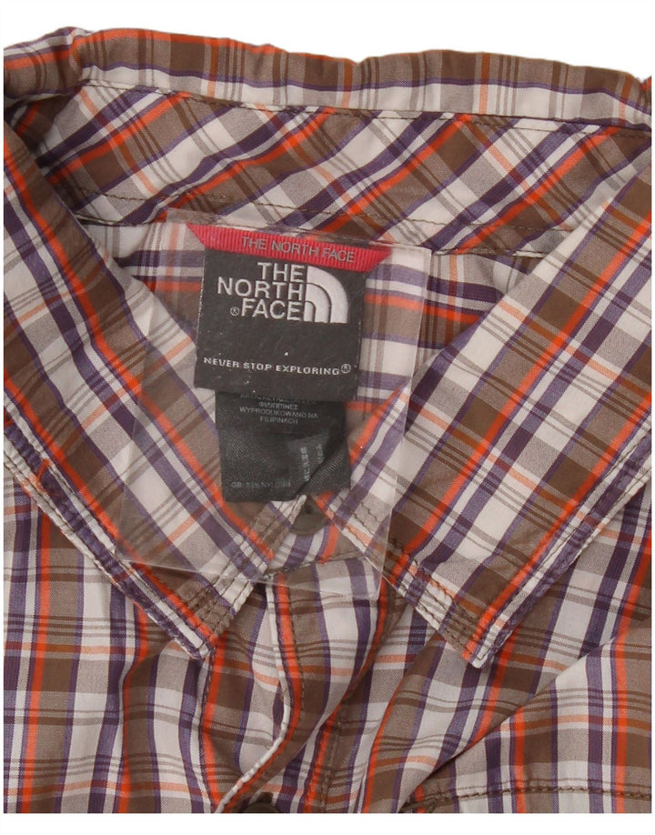THE NORTH FACE Camisa Manga Corta Hombre XL Nylon Cuadros Marrón