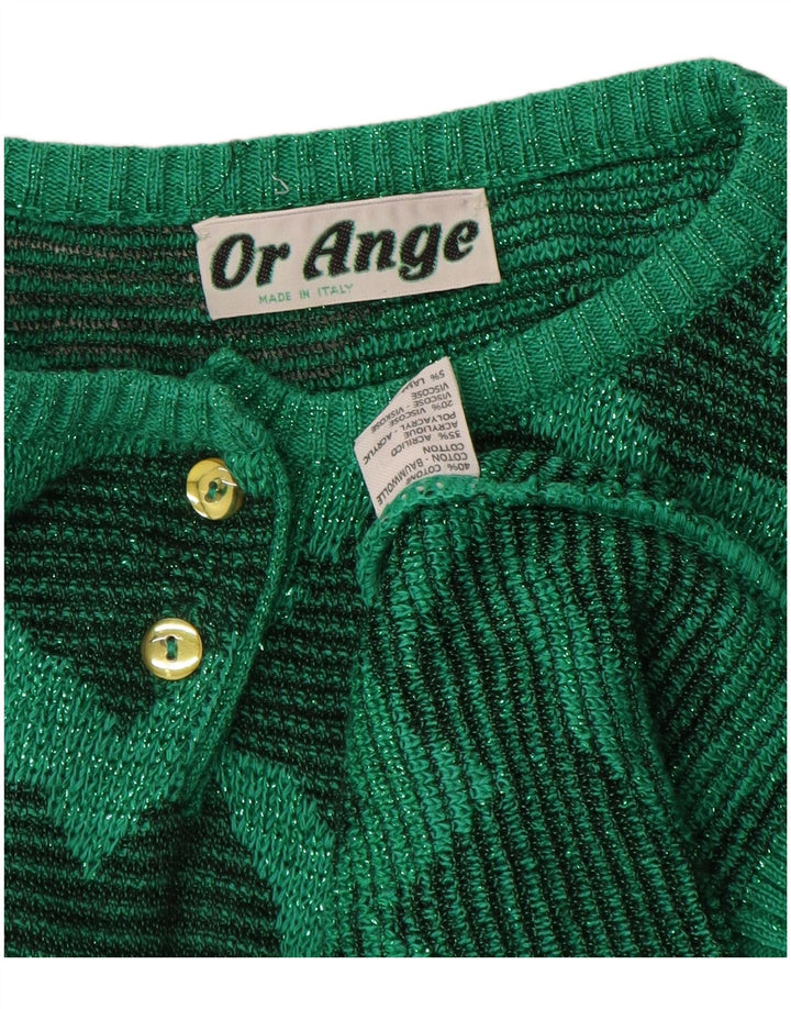 Vintage mujeres patrón abstracto cuello redondo jersey suéter Reino Unido 16 verde grande