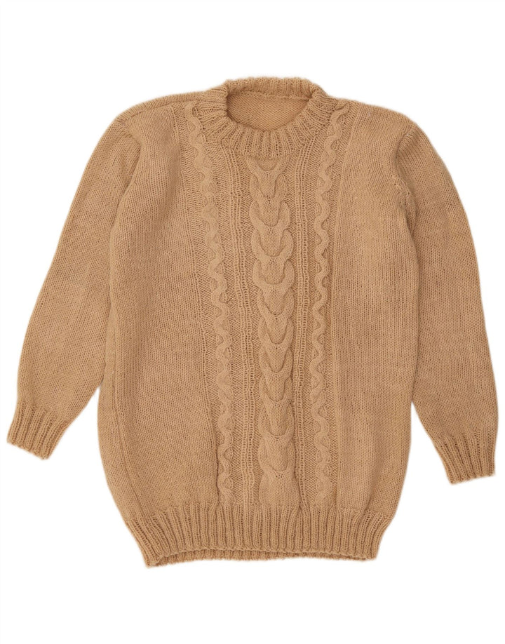 Vintage hombres cuello redondo jersey suéter medio beige