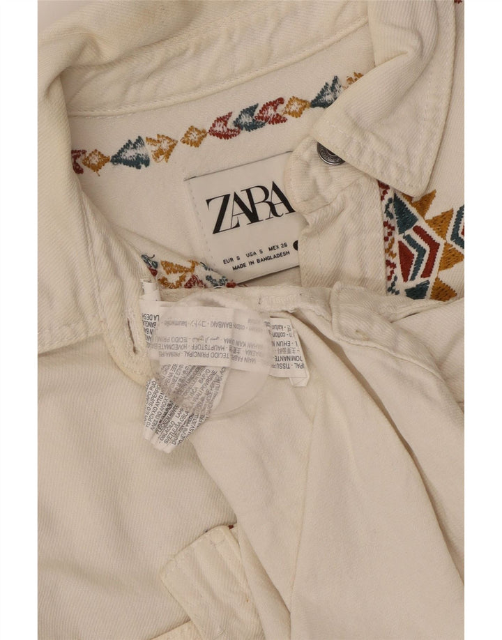 Zara Mujer Camisa Extragrande UK 10 Small Algodón Geométrico Blanco