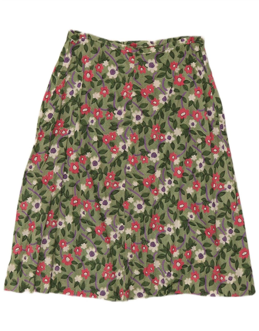 Vintage mujer A-Line falda W28 medio verde floral