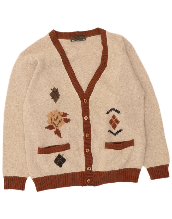 Vintage hombres Cardigan suéter pequeño beige Argyle/lana de diamante